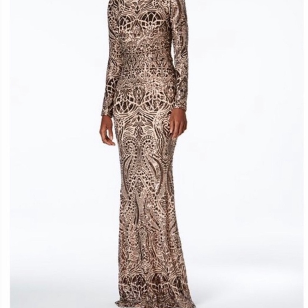 Betsy & Adam Geometric Sequin Dress Bronze
Size 4P